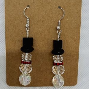 Earrings, custom made snowman glass beads